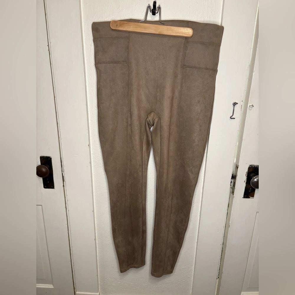 Spanx Womens 1X Tan Brown Faux Suede Mid Rise Pull On Skinny Pants